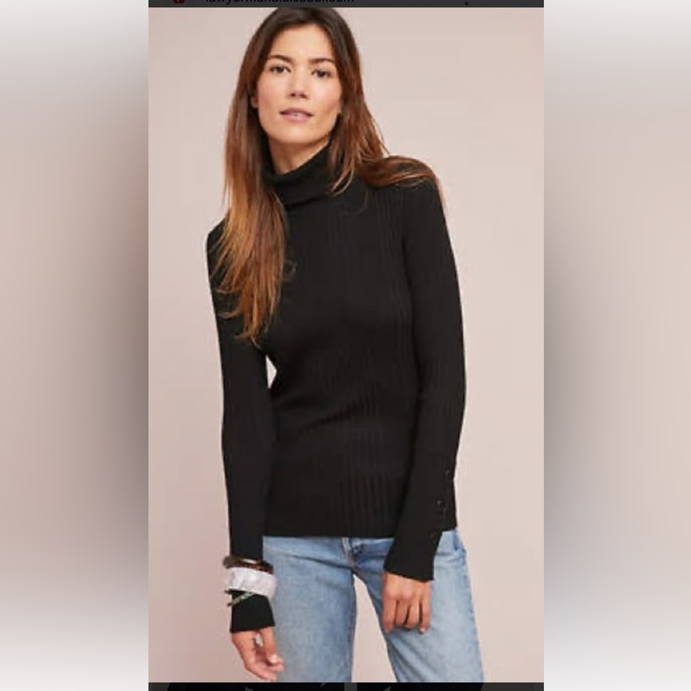 Moth by Anthropologie Soft Black Ribbed Turtleneck Sweater